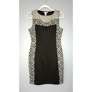 H&M Dress Womens M Black Sheath Bodycon Sleeveless Colorblock Jacquard Stretch